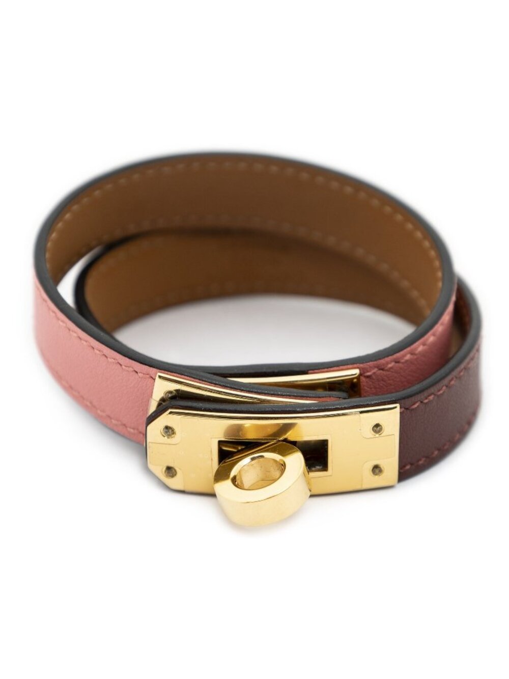 Hermes Kelly Double Tour Bracelet Pink Burgundy Swift Leather